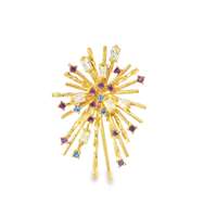 GocciAzzurra - firework gold crystal ametista celeste brooch