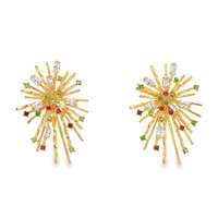 GocciAzzurra - firework gold crystal orange green earrings