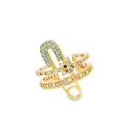 GocciAzzurra - starlike gold safety pin crystal&celeste ring