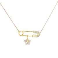 GocciAzzurra - starlike gold crystal safety pin leading star necklace
