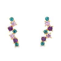 GocciAzzurra - RAINBOW GOLD PARAIBA&AMETISTA&ROSA LATERAL PIN EARRINGS