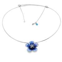 GocciAzzurra - PLUMERIA CRYSTAL STONES METALLIC BLUE GLAZED FLEX NECKLACE