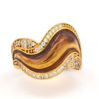 GocciAzzurra - WAVE GOLD CRYSTAL STONES BROWN GLAZED RING