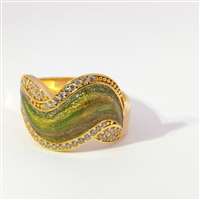 GocciAzzurra - WAVE GOLD CRYSTAL STONES AUTUMN GREEN GLAZED RING