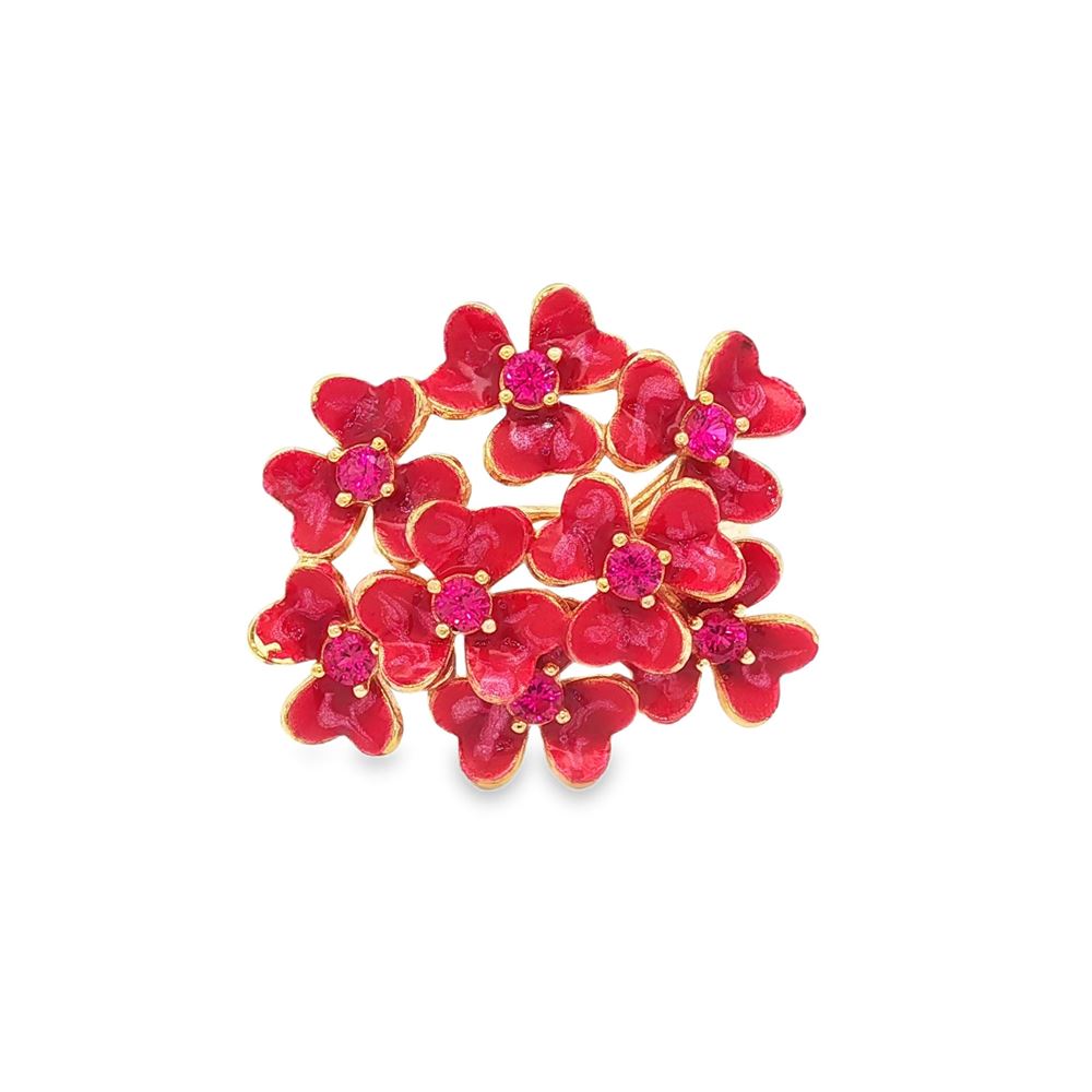 clover gold fucsia stones red glazed ring
