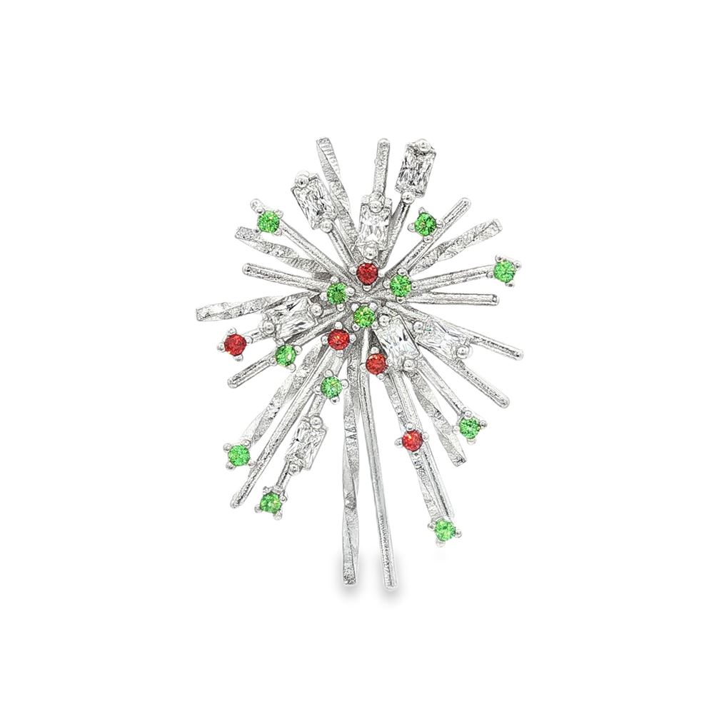 firework crystal orange green brooch