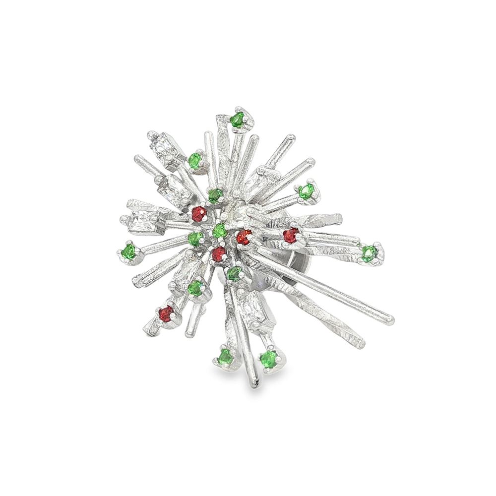 firework crystal orange green brooch