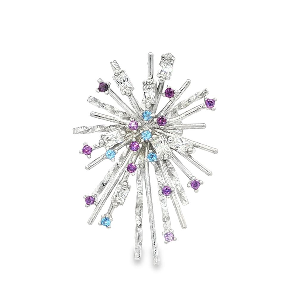 firework crystal ametista celeste brooch