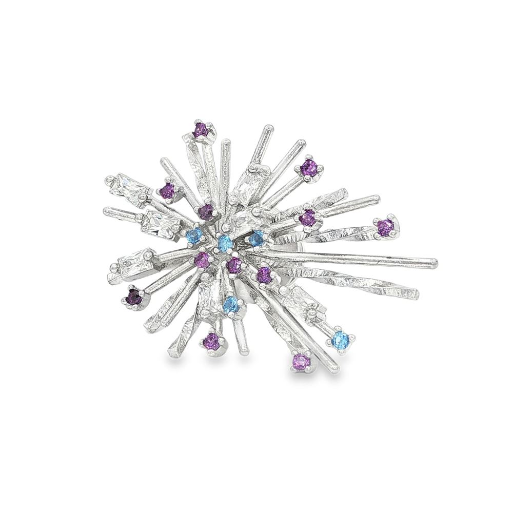 firework crystal ametista celeste brooch