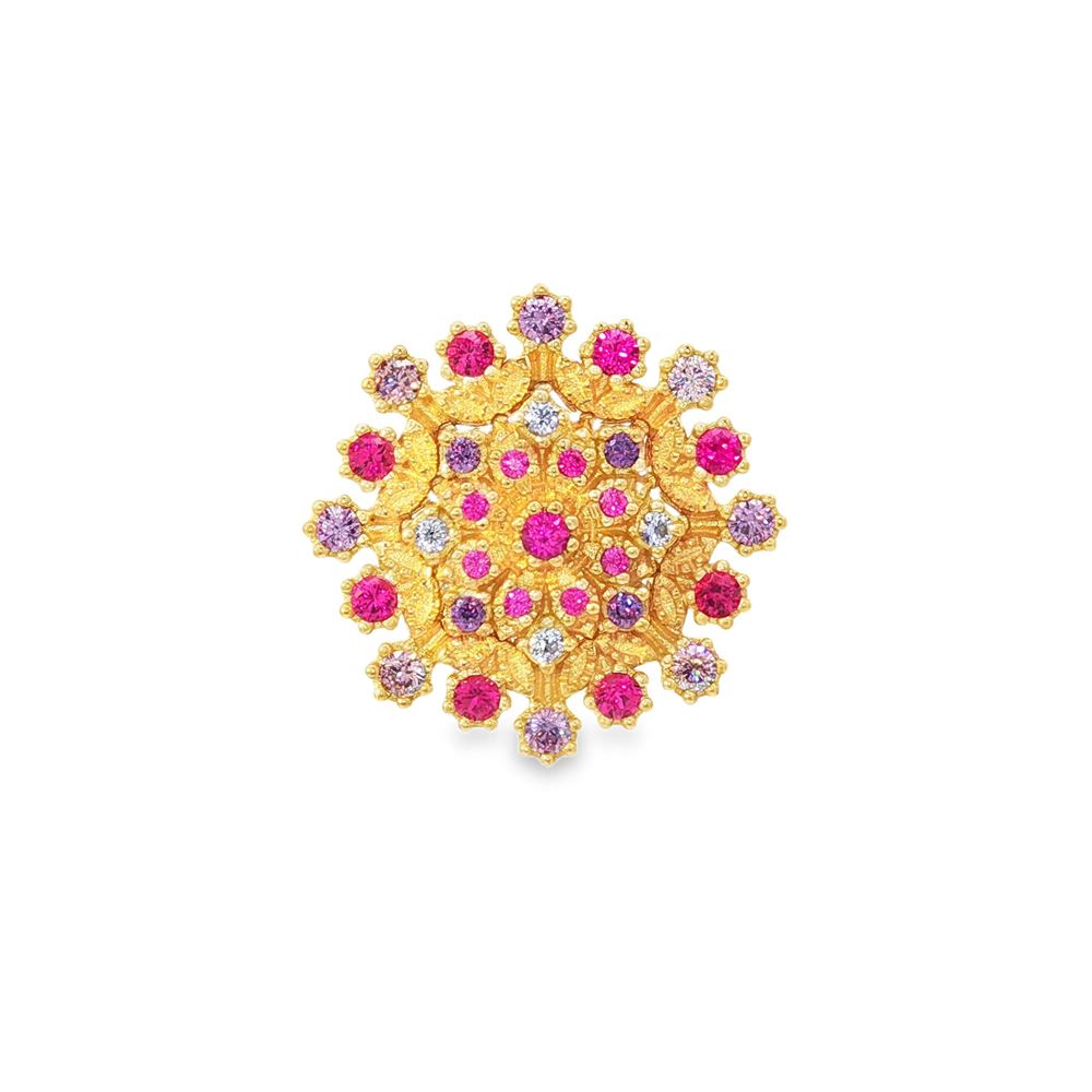 flake gold morganite ametista fucsia brooch
