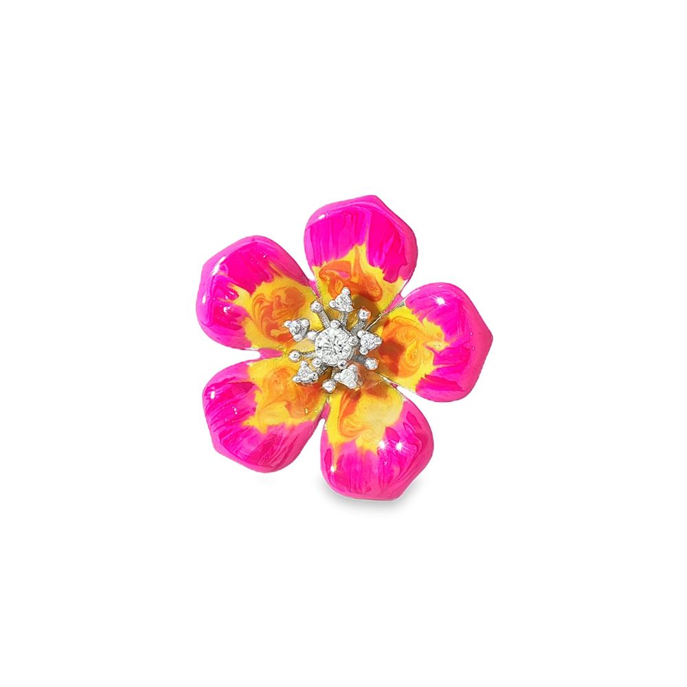 plumeria crystal stones pink&yellow glazed ring