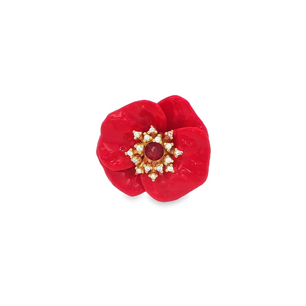 blossom gold crystal&red stones red glazed ring