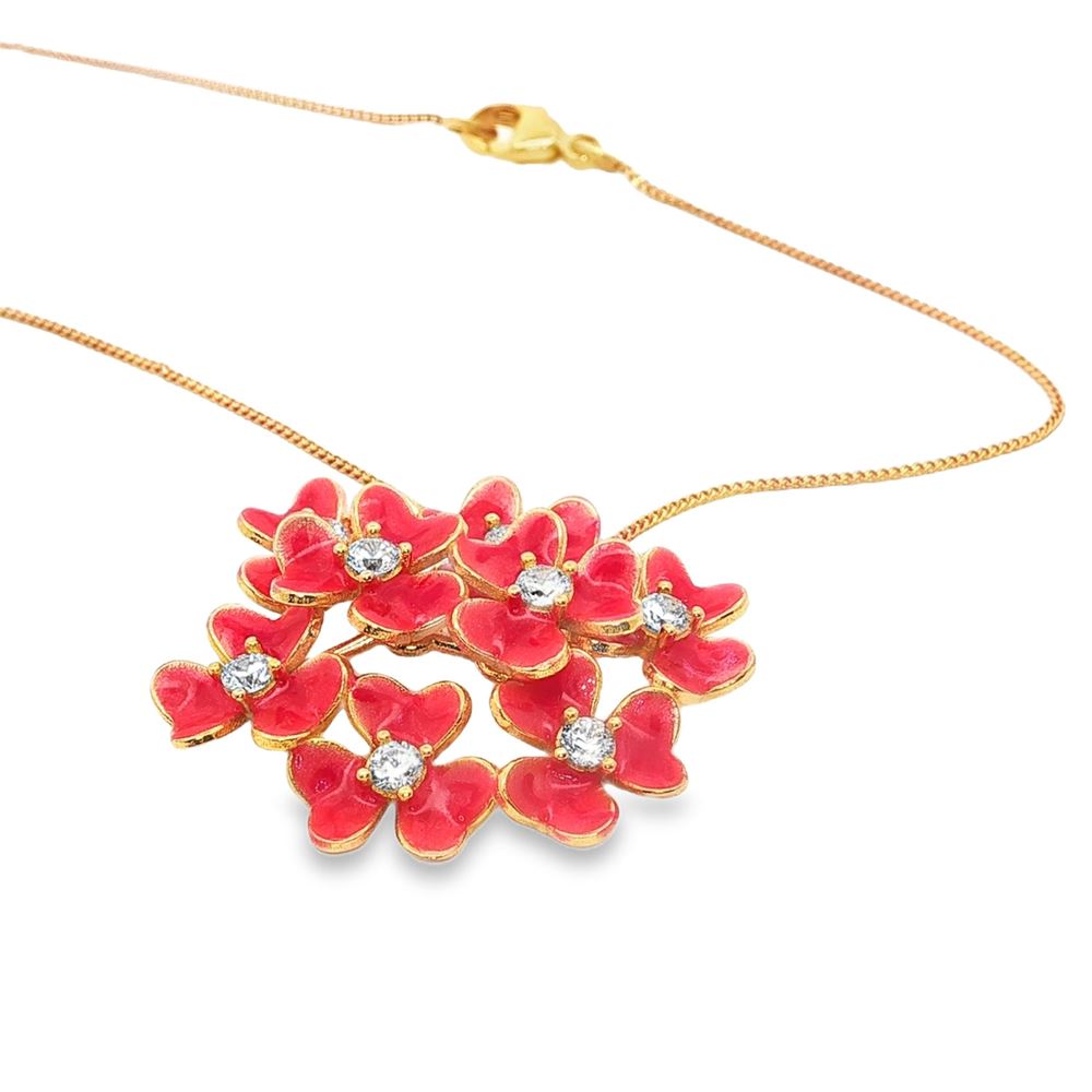 clover gold crystal stones orange glazed necklace
