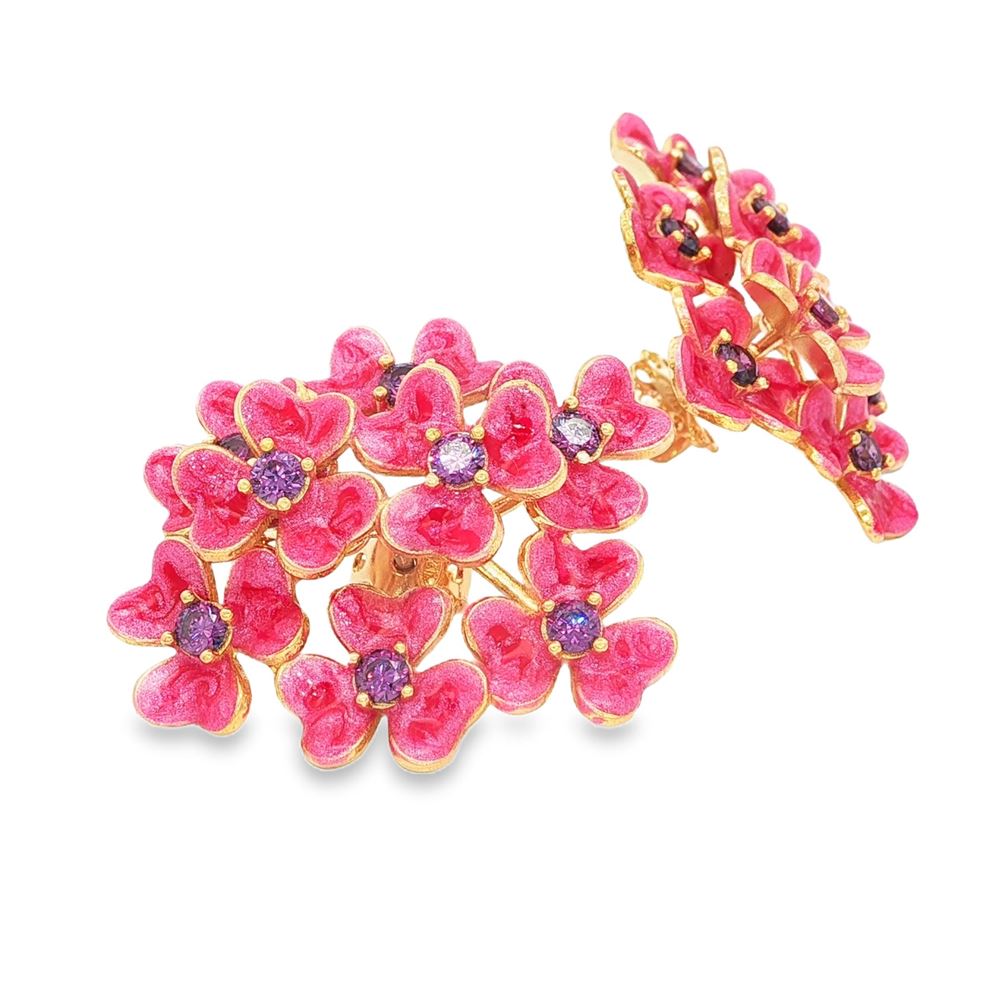 clover gold amethyst stones pearly pink earrings