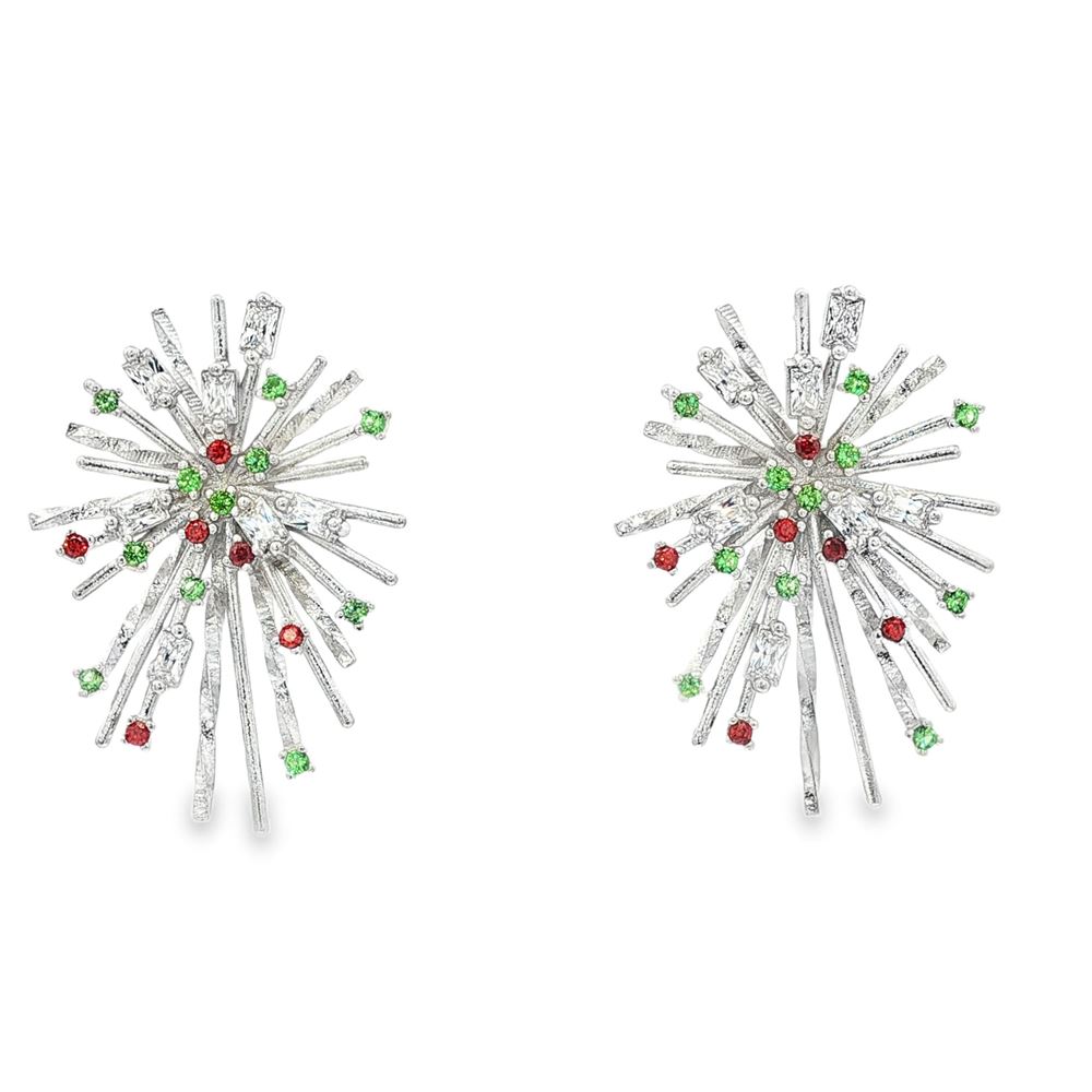 firework crystal orange green earrings