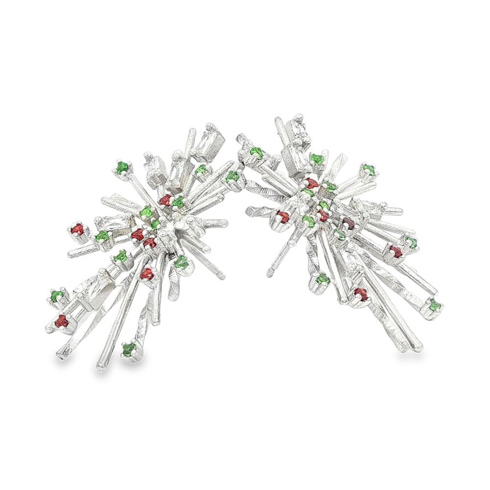 firework crystal orange green earrings