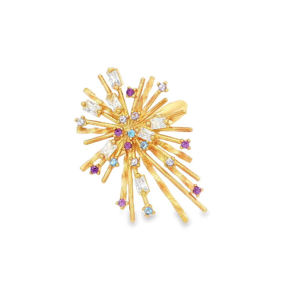 firework gold crystal ametista celeste ring