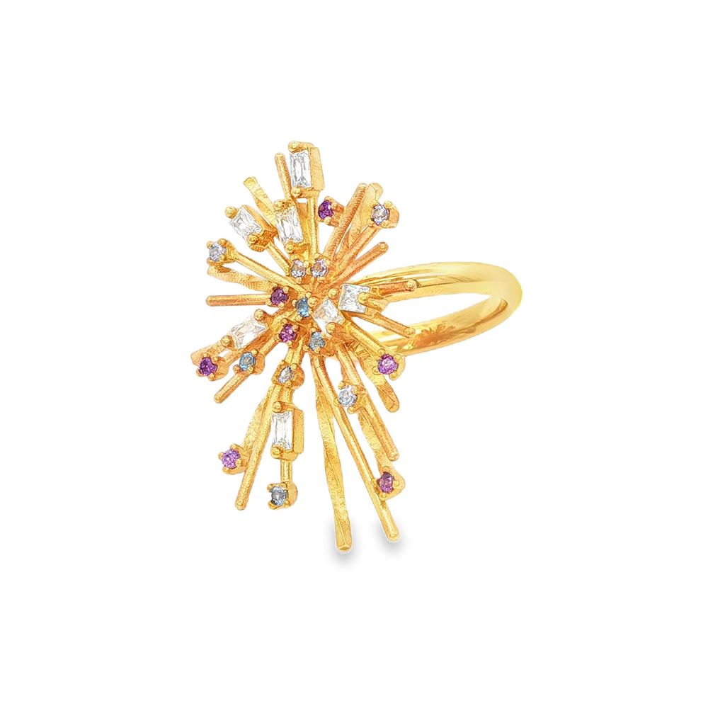 firework gold crystal ametista celeste ring