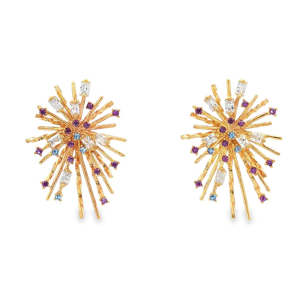 firework gold crystal ametista celeste earrings