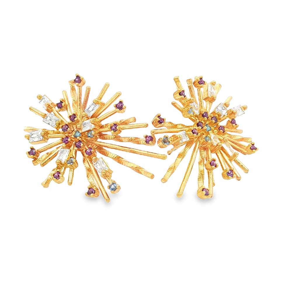 firework gold crystal ametista celeste earrings