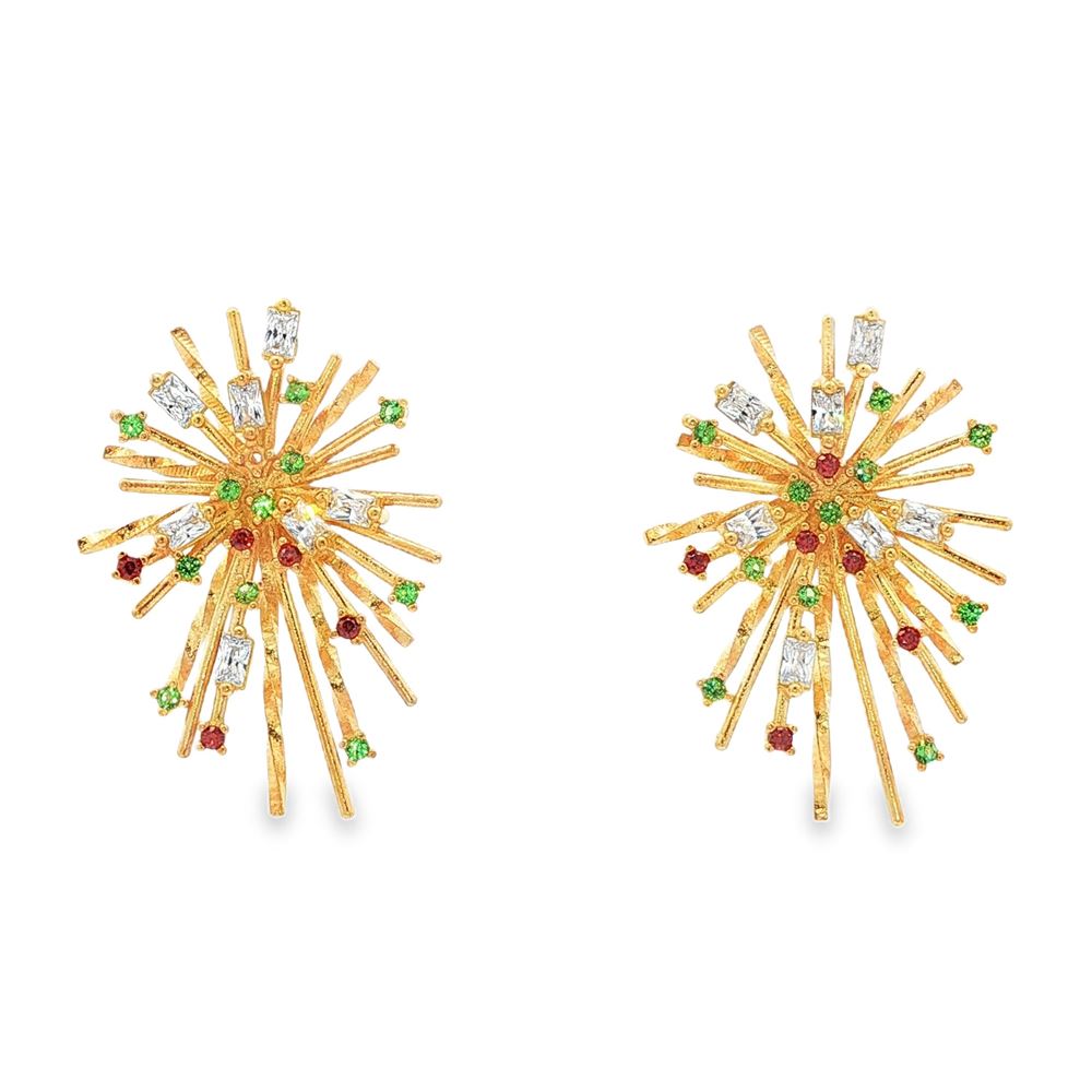 firework gold crystal orange green earrings