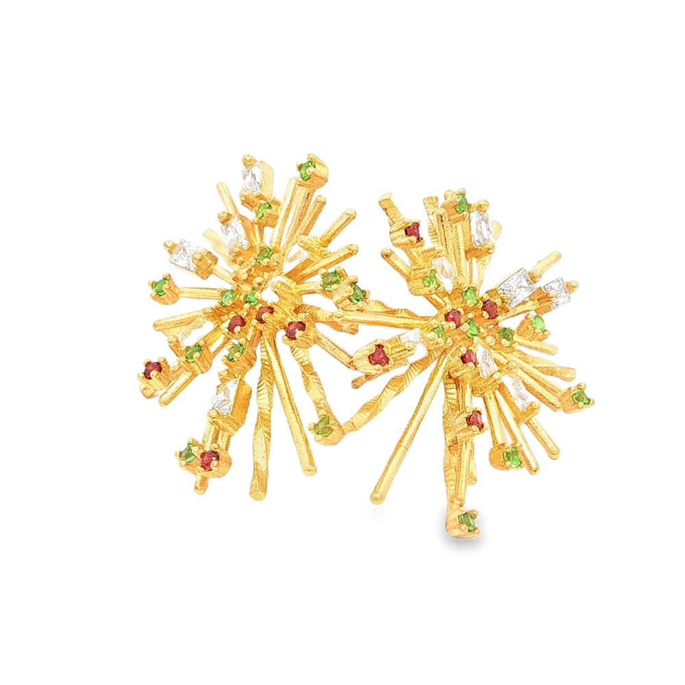 firework gold crystal orange green earrings
