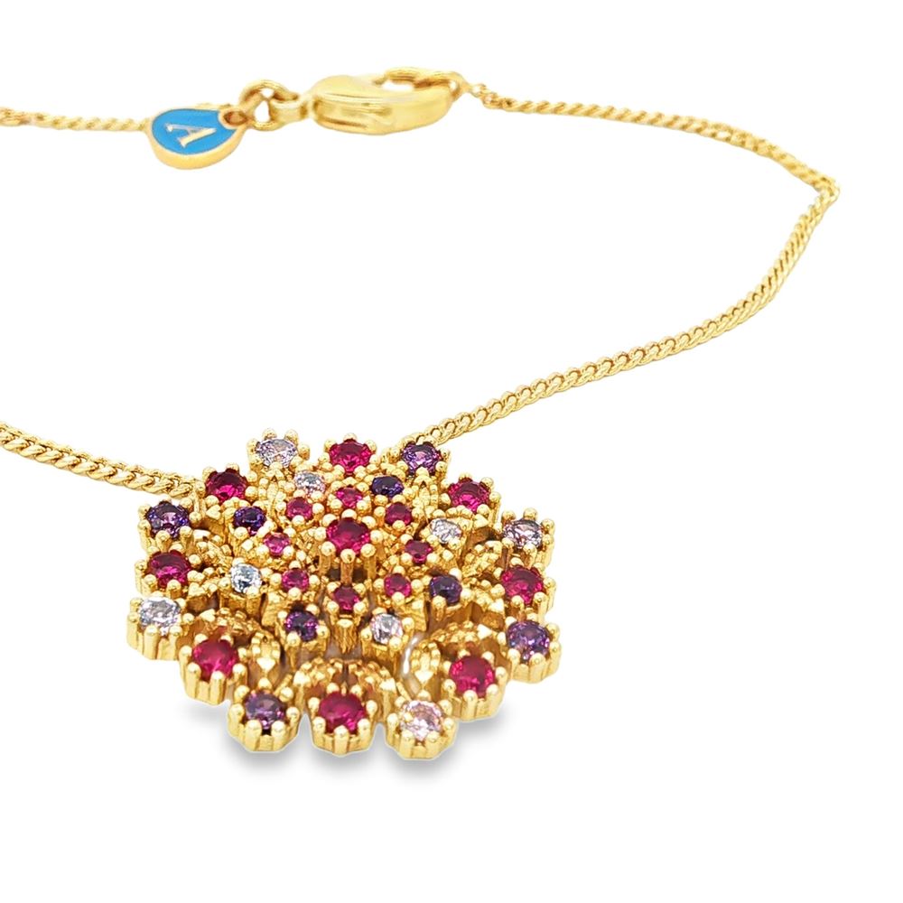 flake gold morganite&ametista&fucsia necklace