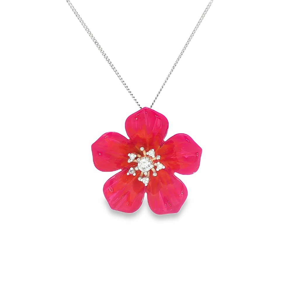 plumeria crystal fucsia necklace
