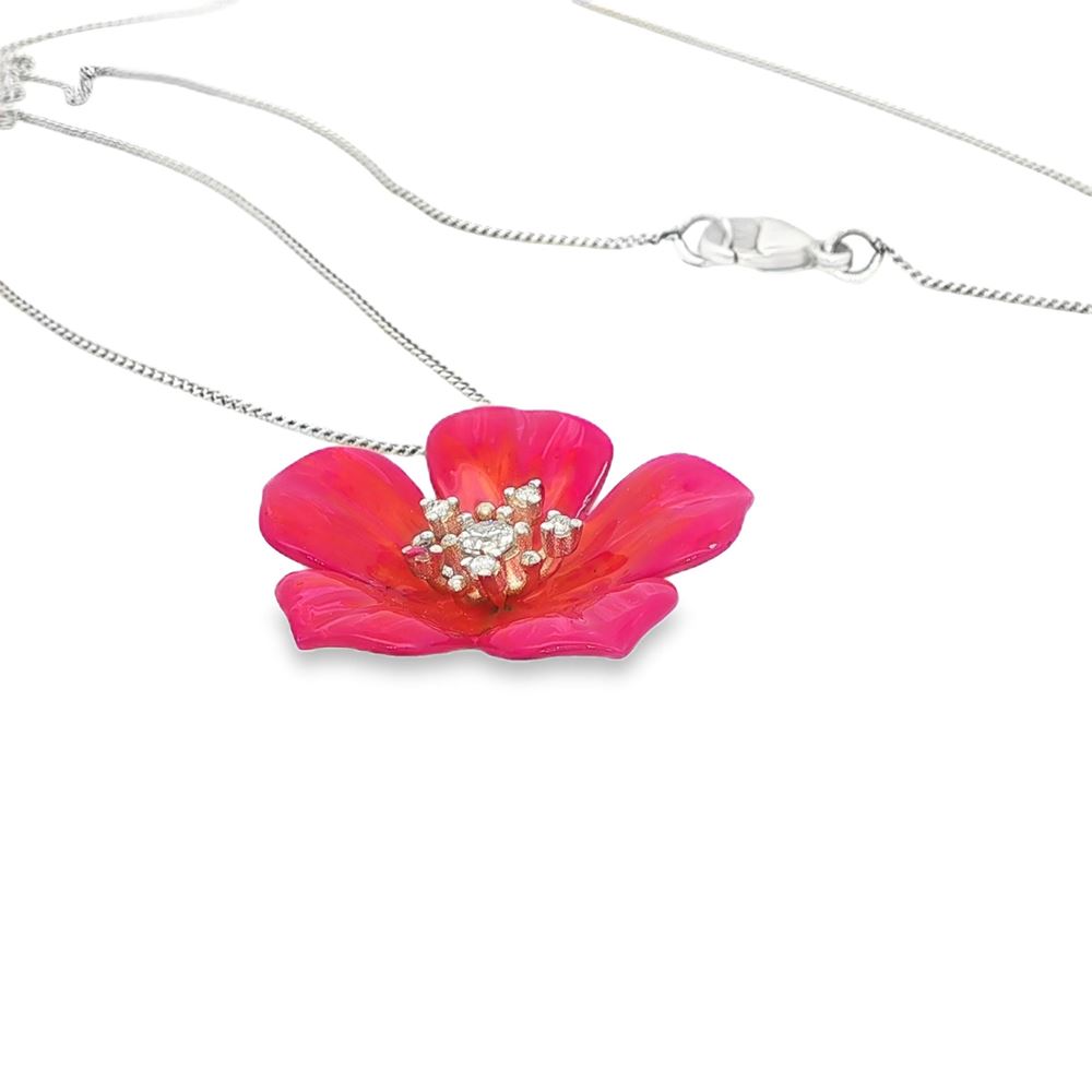 plumeria crystal fucsia necklace