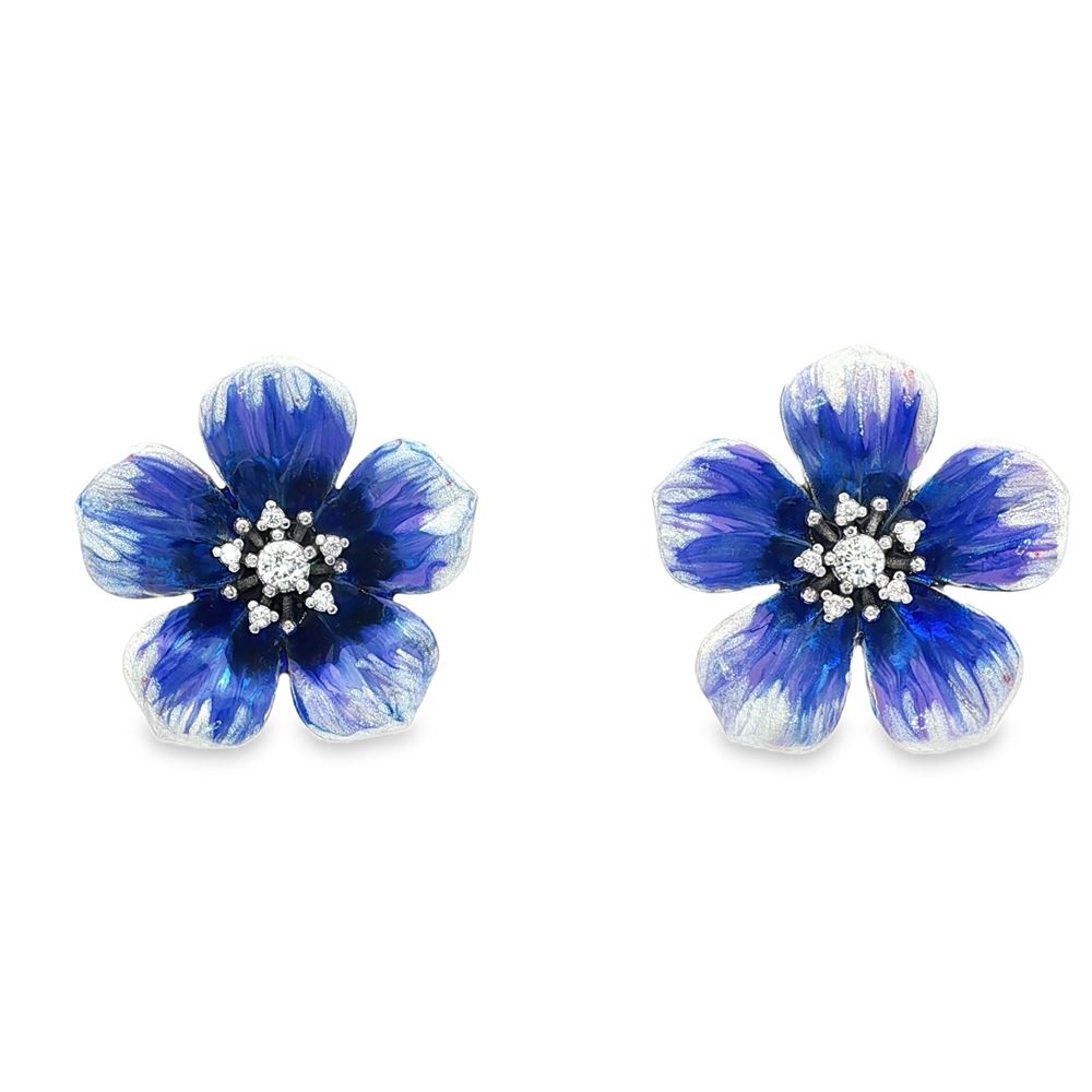 plumeria crystal&blue earrings