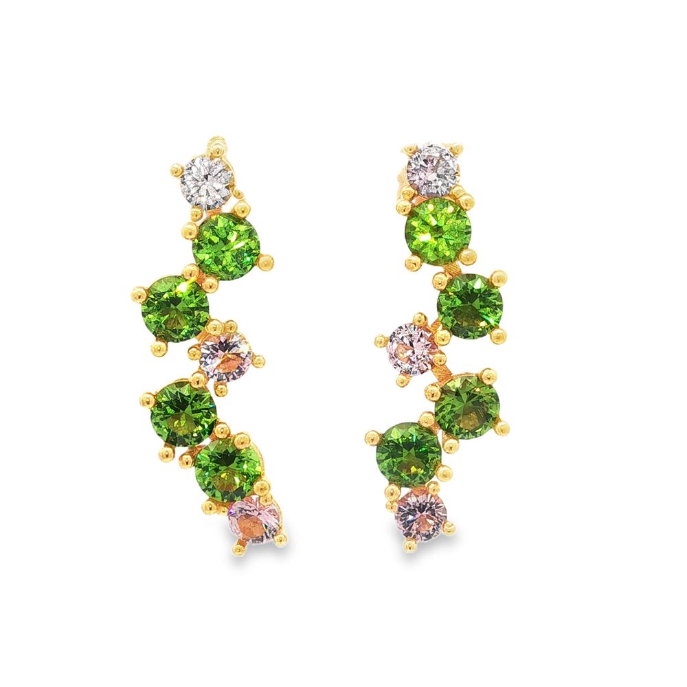 rainbow gold verde&rosa lateral pin earrings