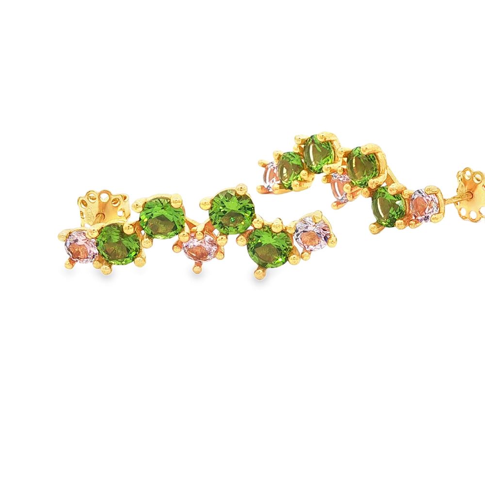 rainbow gold verde&rosa lateral pin earrings