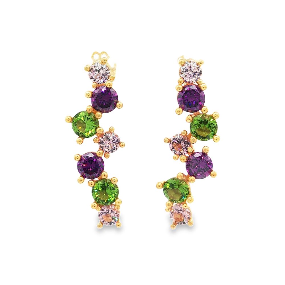 rainbow gold verde&rosa&ametista lateral pin earrings