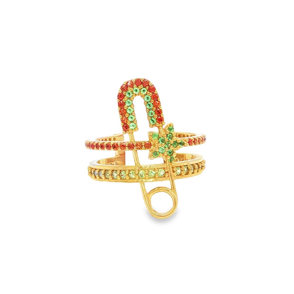 starlike gold safety pin verde&arancio ring