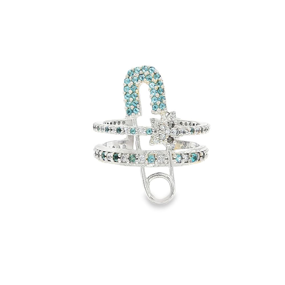starlike safety pin crystal&celeste ring