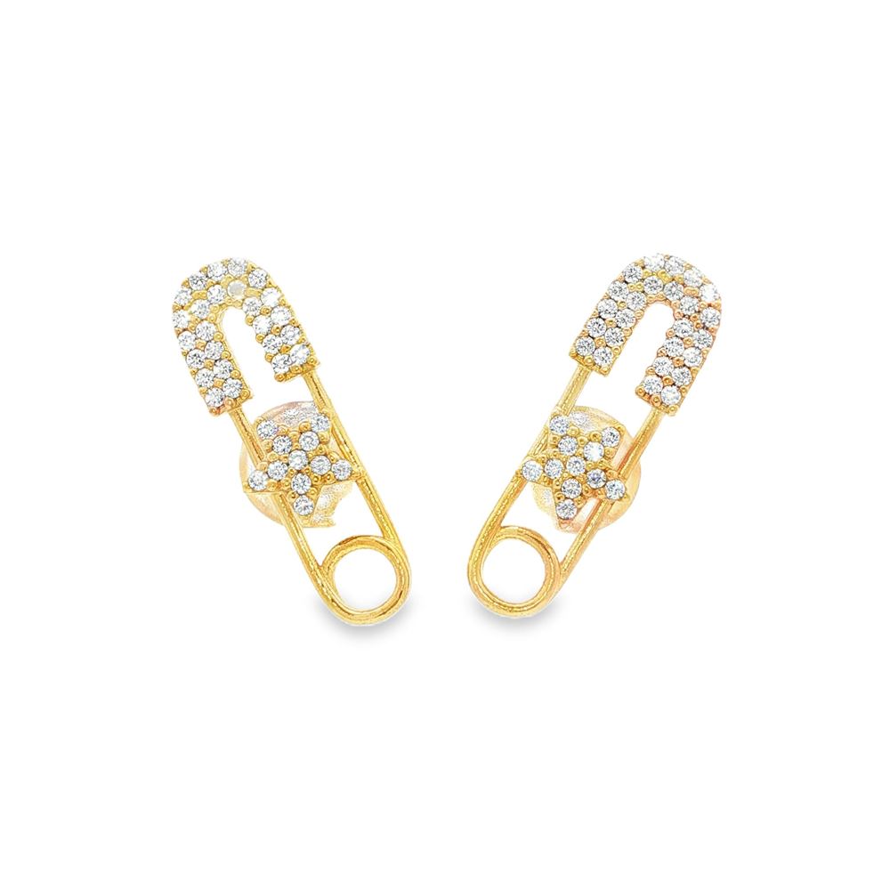 starlike gold safety pin crystal earrings
