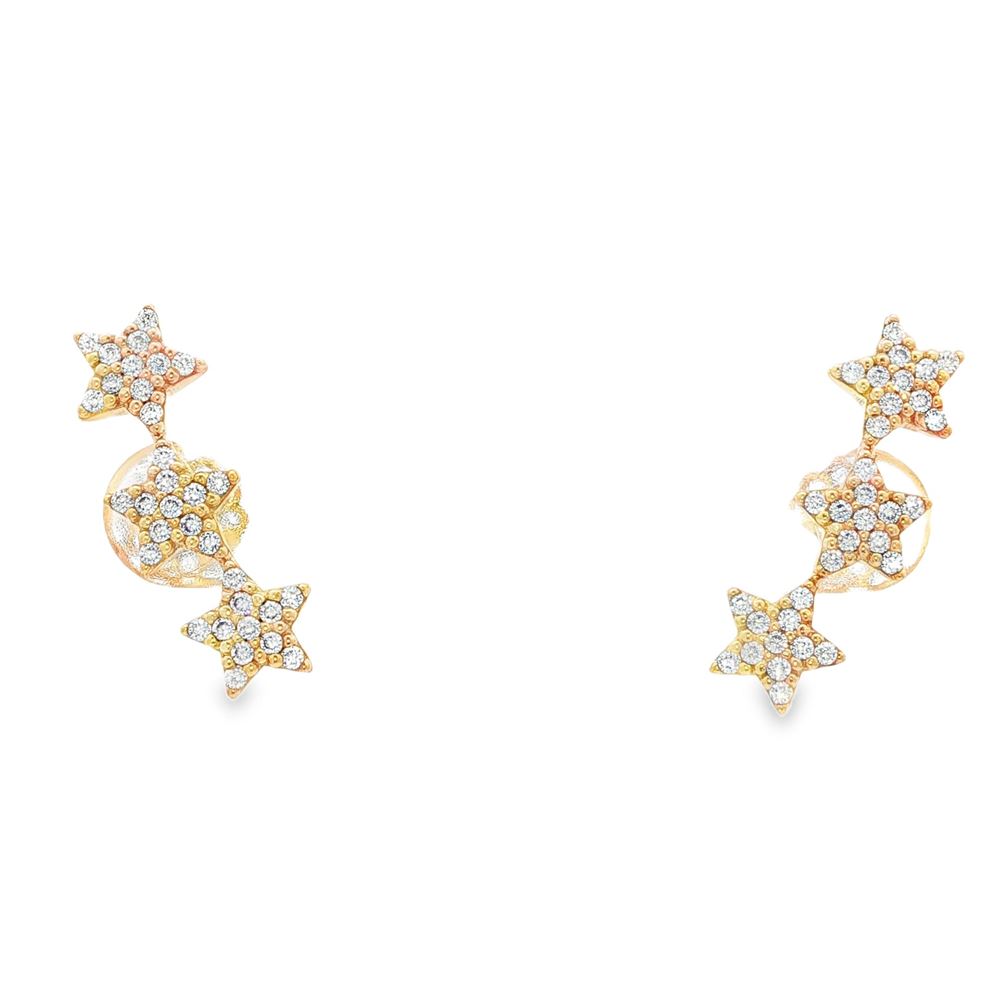 starlike gold crystal three stars earrings