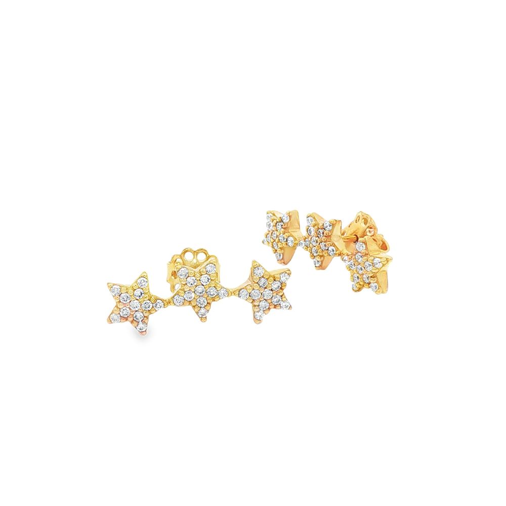 starlike gold crystal three stars earrings