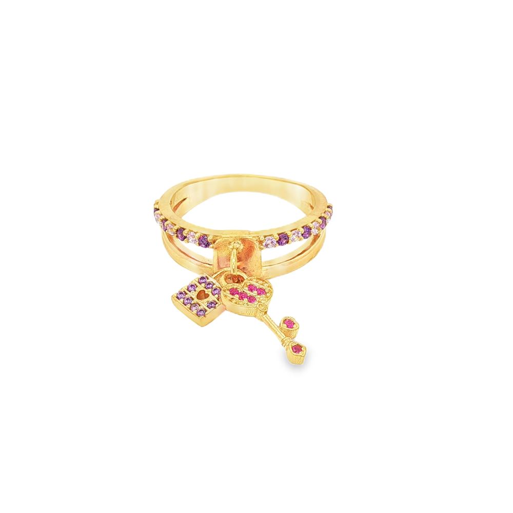 unlock your heart gold crystal&ametista&fucsia ring