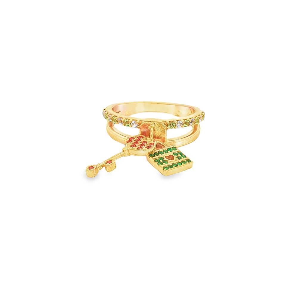unlock your heart gold green&orange&pink ring