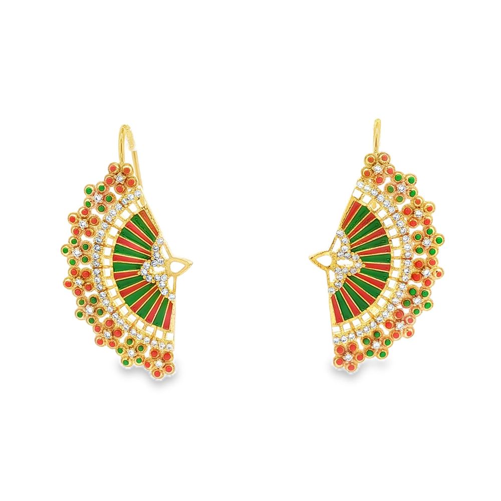 DIVA GOLD CRYSTAL GREEN&ORANGE EARRINGS
