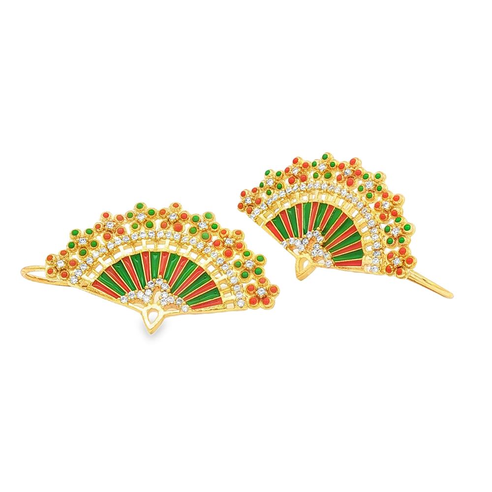 DIVA GOLD CRYSTAL GREEN&ORANGE EARRINGS
