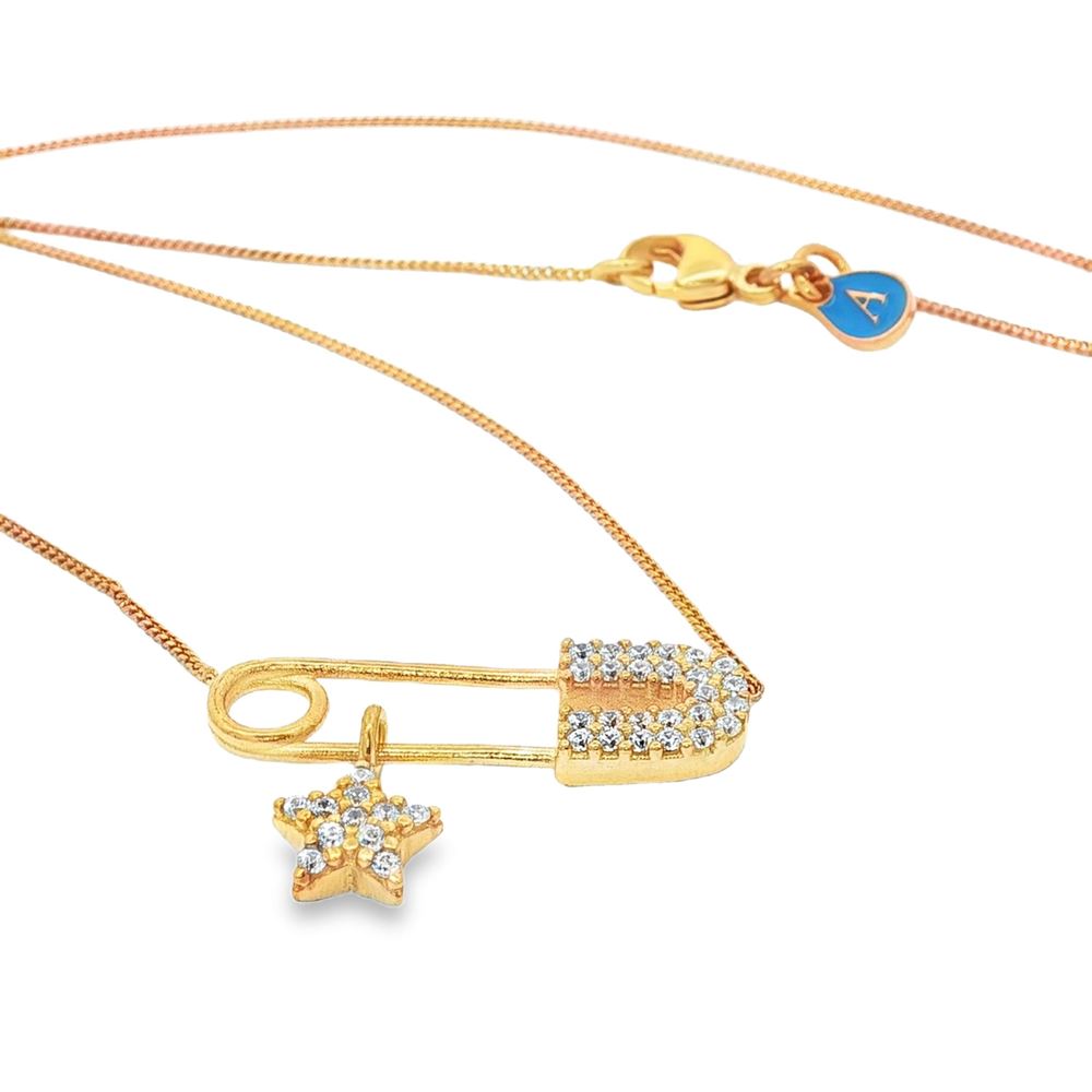 starlike gold crystal safety pin leading star necklace