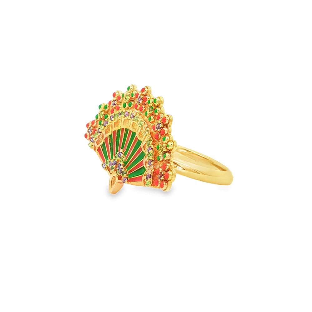 DIVA GOLD AMETISTA&GREEN STONES GREEN&ORANGE GLAZED RING
