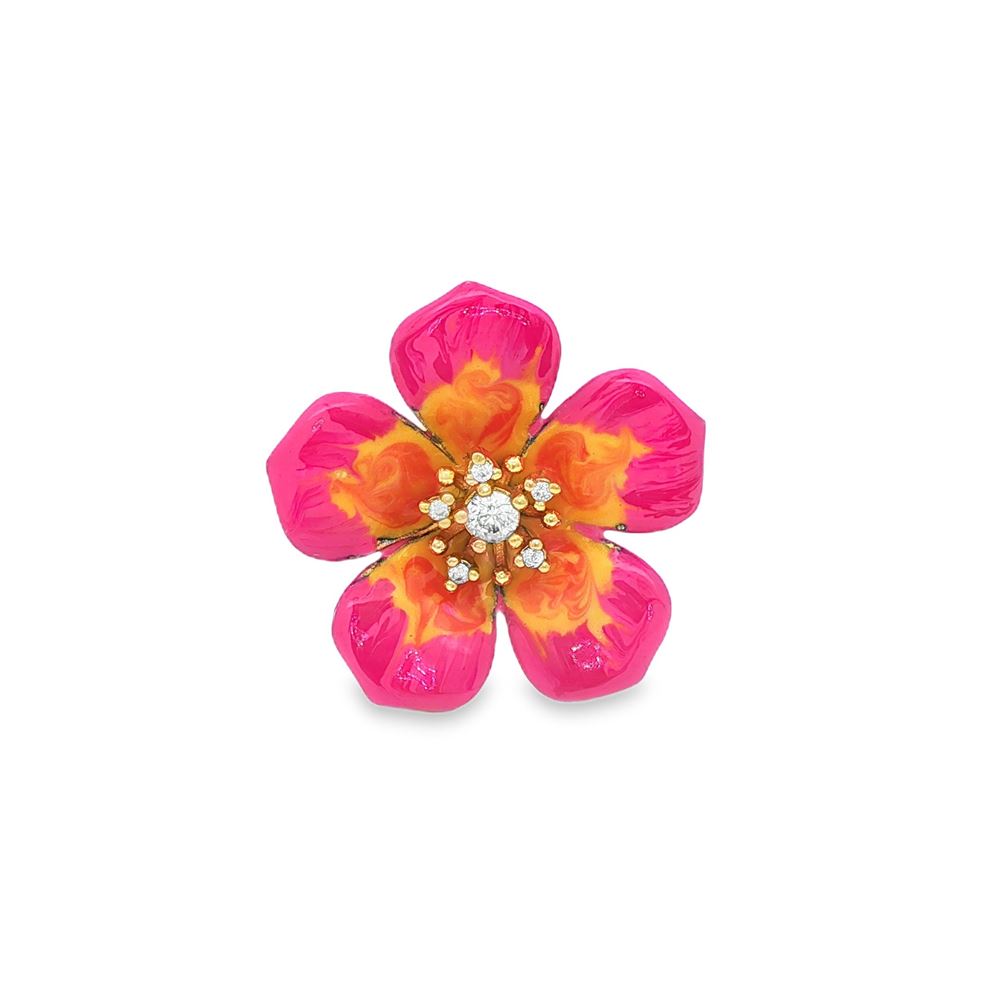 PLUMERIA GOLD CRYSTAL STONES PINK&YELLOW GLAZED RING