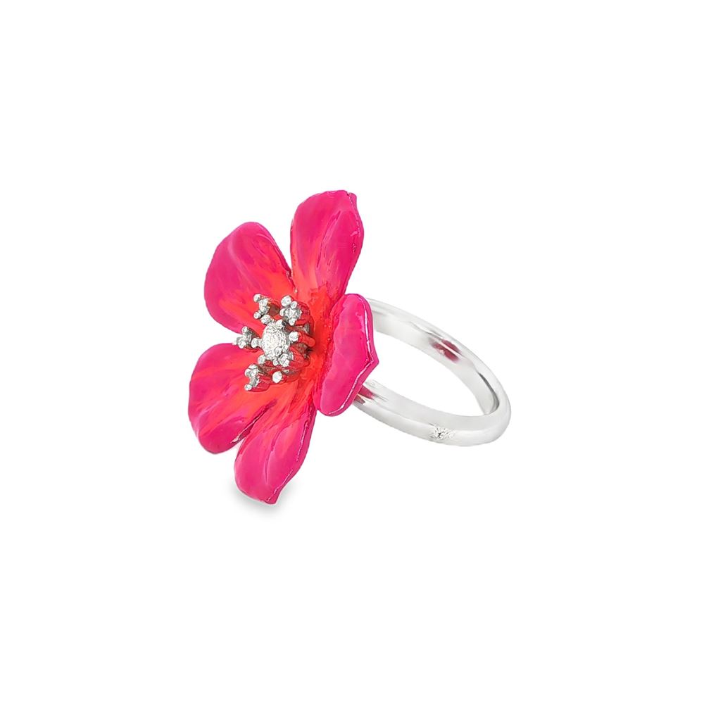 PLUMERIA CRYSTAL STONES FUCSIA&ORANGE GLAZED RING