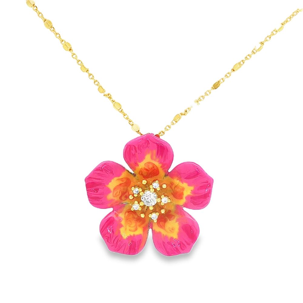 PLUMERIA GOLD CRYSTAL STONES PINK&YELLOW GLAZED NECKLACE