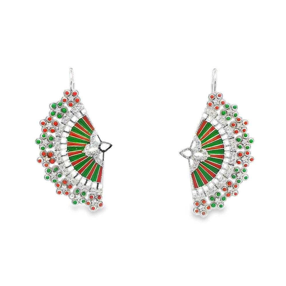 DIVA CRYSTAL STONES GREEN&ORANGE GLAZED EARRINGS