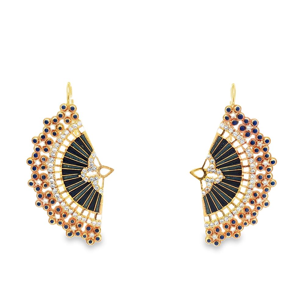 DIVA GOLD CRYSTAL STONES BLUE GLAZED EARRINGS