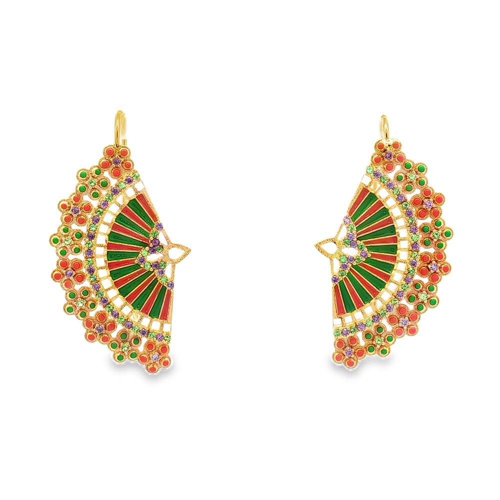 DIVA GOLD AMETISTA&GREEN STONES GREEN&ORANGE GLAZED EARRINGS